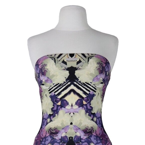 Bebe Women's XXS Black Tube Dress Floral Strapless Cocktail Summer Bodycon Midi - Picture 3 of 13